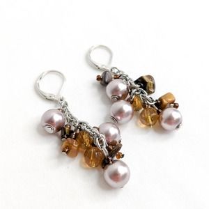 brown and rose beaded earrings